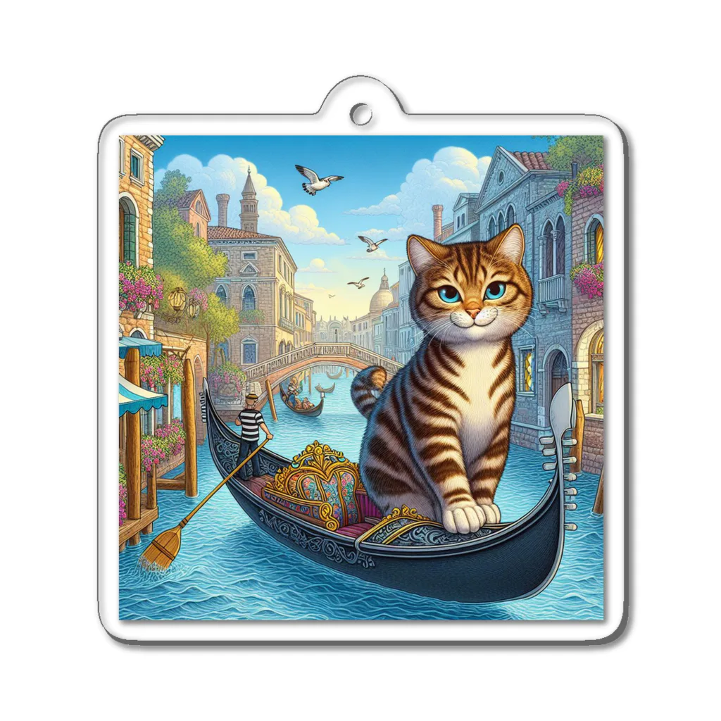 ニャーちゃんショップのヴェネツィアの水路でゴンドラに乗っているネコ Acrylic Key Chain