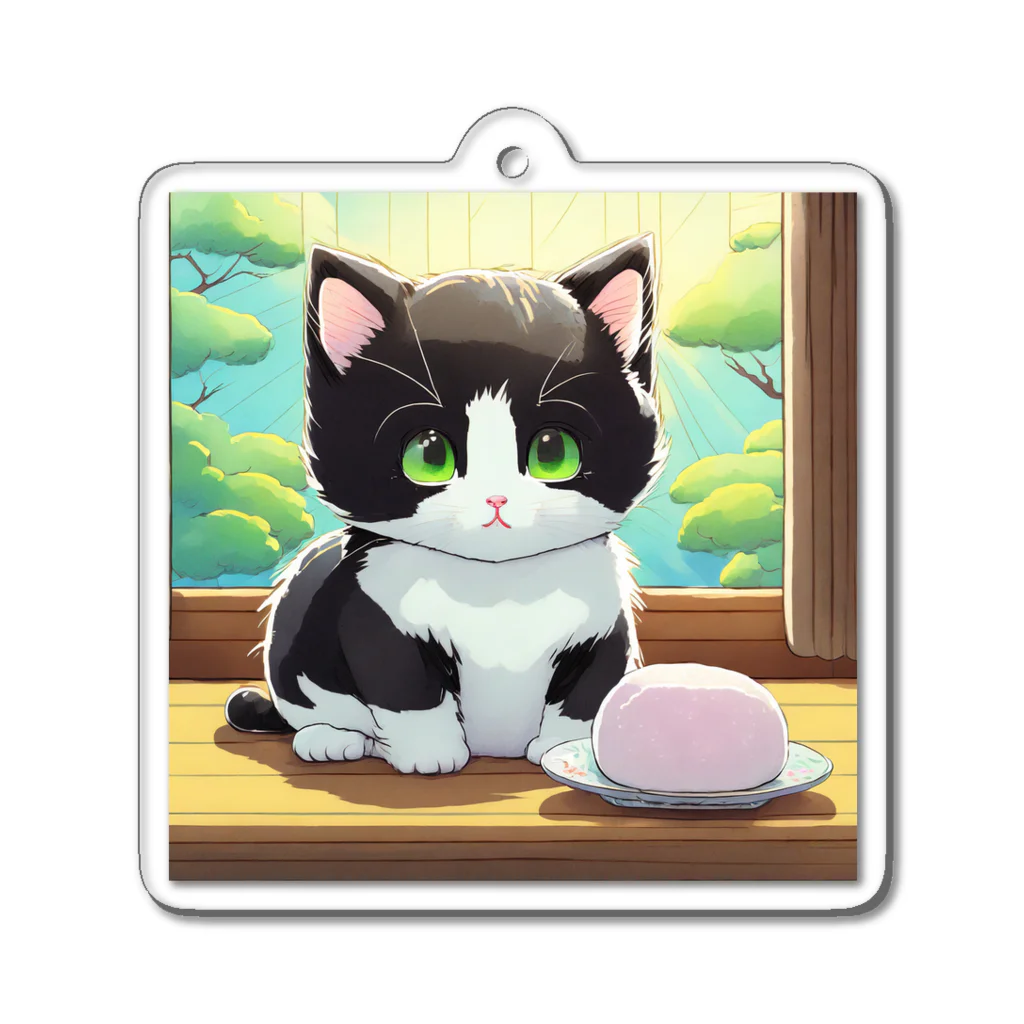 yoiyononakaのお餅と白黒猫 Acrylic Key Chain