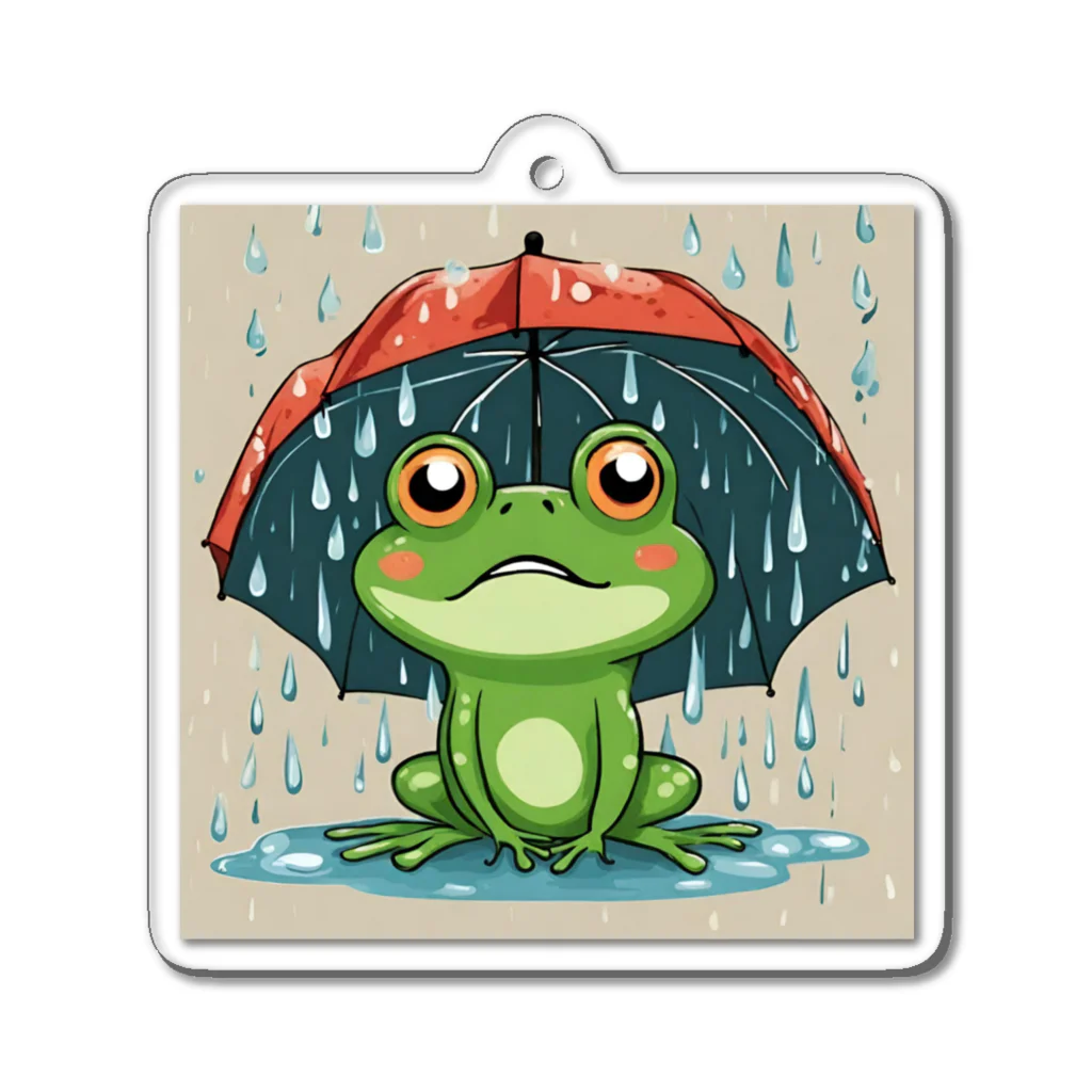 takachi77のカエルの子、雨宿り。傘を広げて待っています♪グッズ Acrylic Key Chain