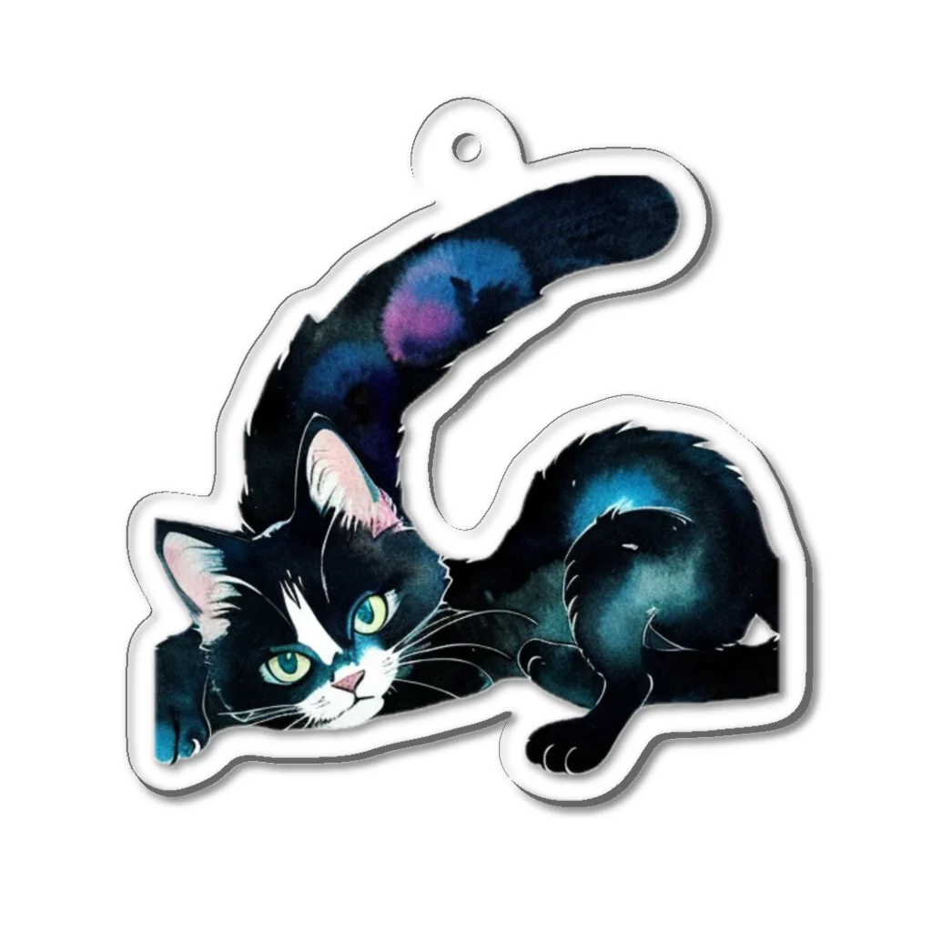 幸運のしっぽの黒猫と魔法の尻尾 Acrylic Key Chain