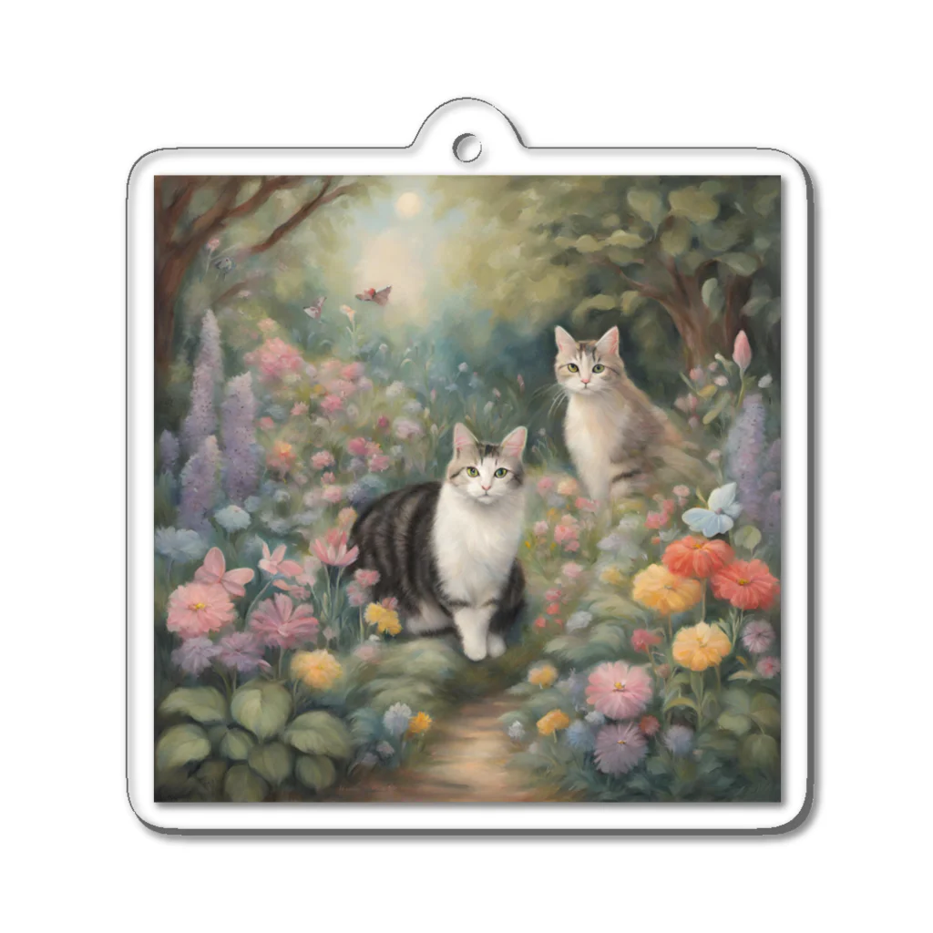 夜のねこの猫の楽園 Acrylic Key Chain