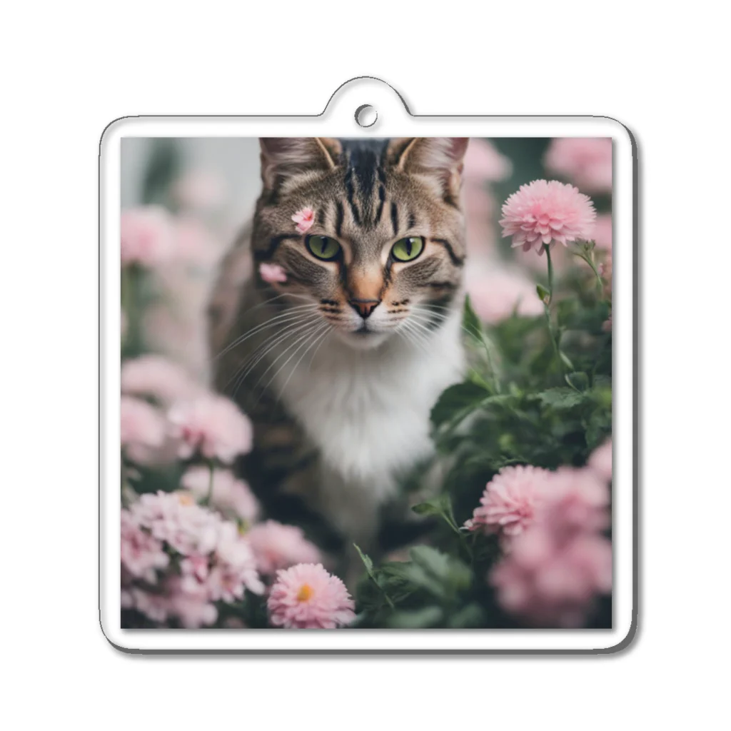 tyu0972の猫と花 Acrylic Key Chain