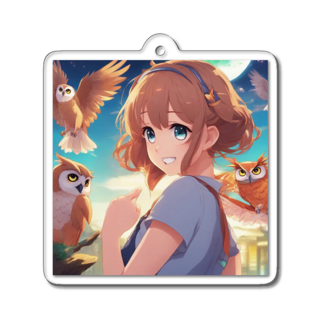 Koyo3181のフクロウの知識を共有する女の子 Acrylic Key Chain