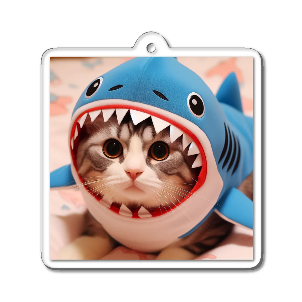 アニマルグッズストア　OPIの鮫の着ぐるみを着た猫 Acrylic Key Chain