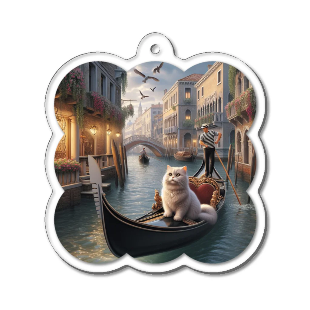 ニャーちゃんショップのヴェネツィアの運河でゴンドラに乗っているネコ Acrylic Key Chain