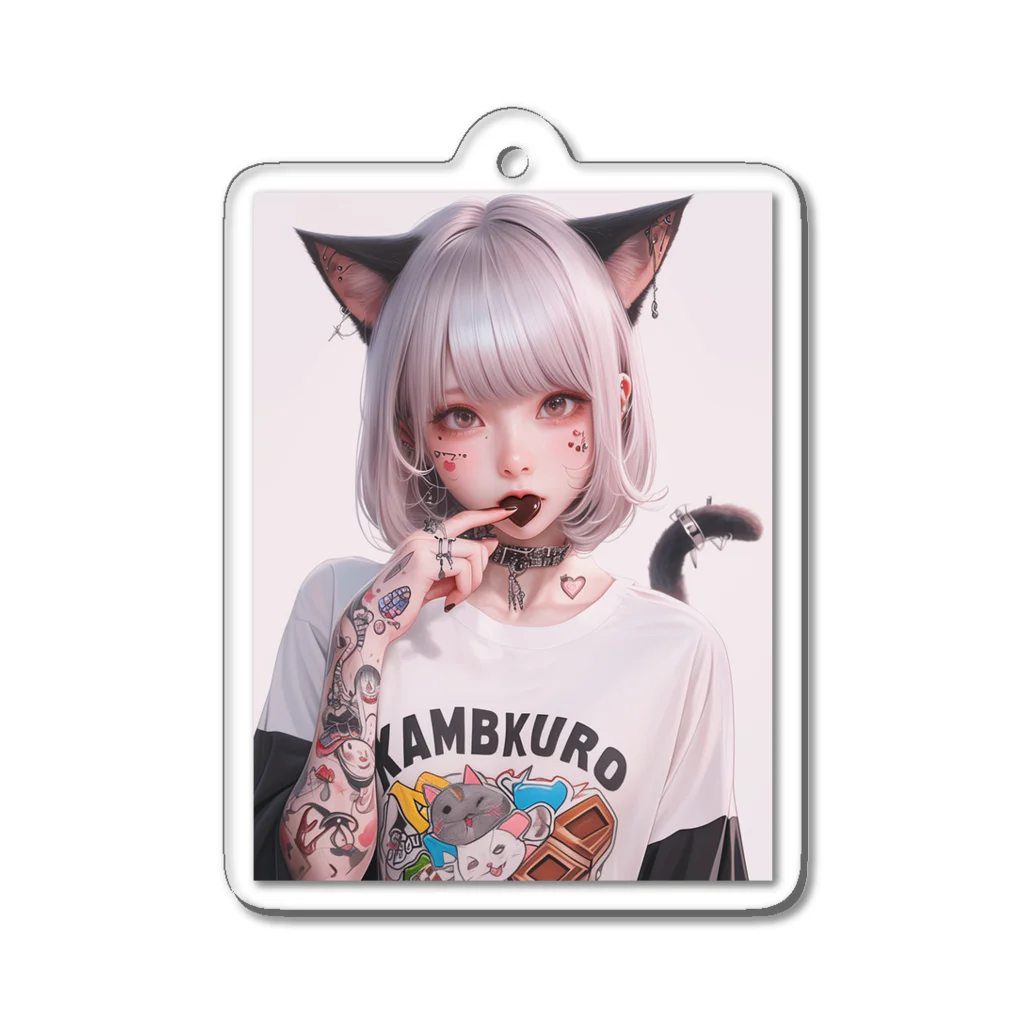 KAMIBUKROのチョコを加えるケモ耳美女 Acrylic Key Chain