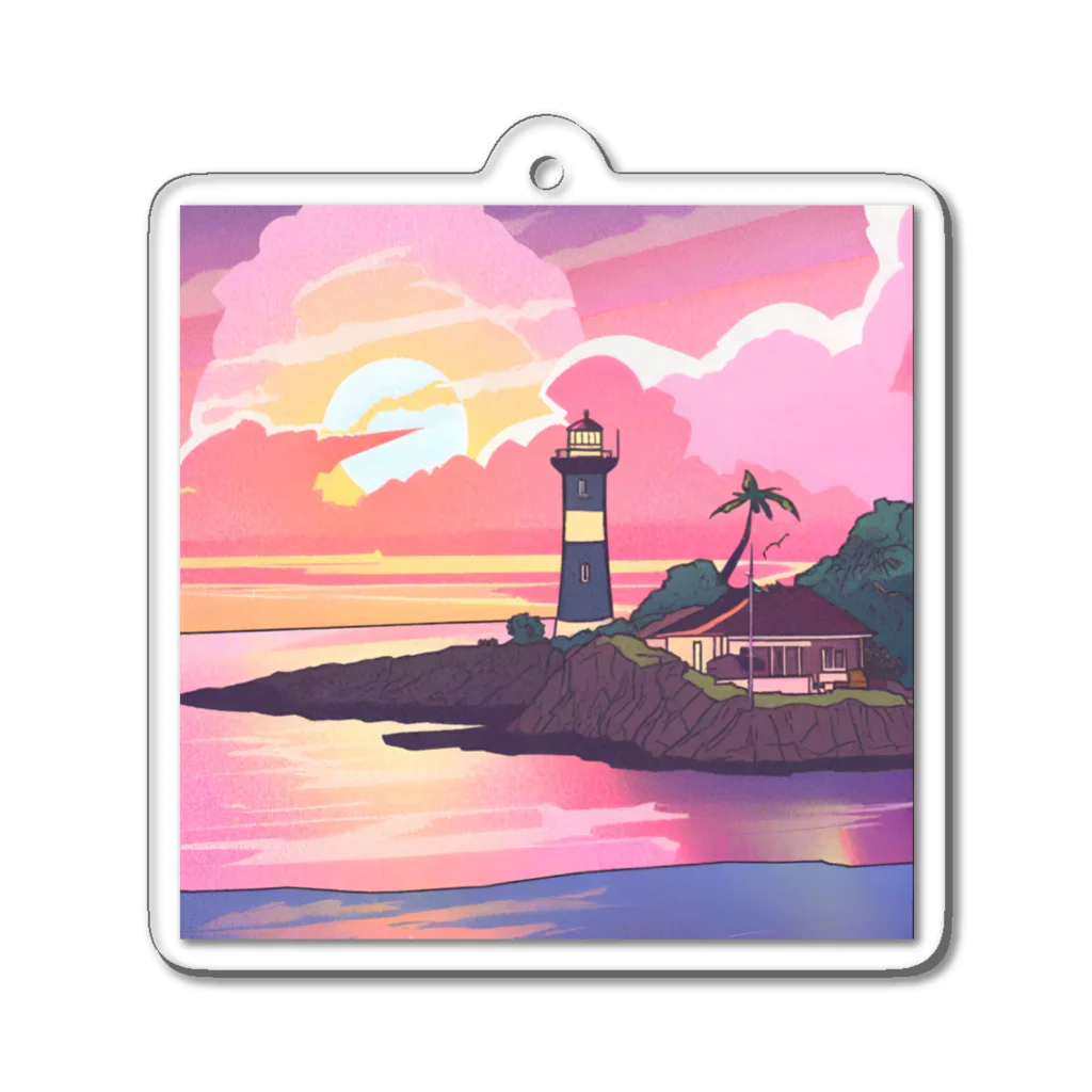 kaori_0546の夕焼けに染まる離島の灯台 アクリルキーホルダー