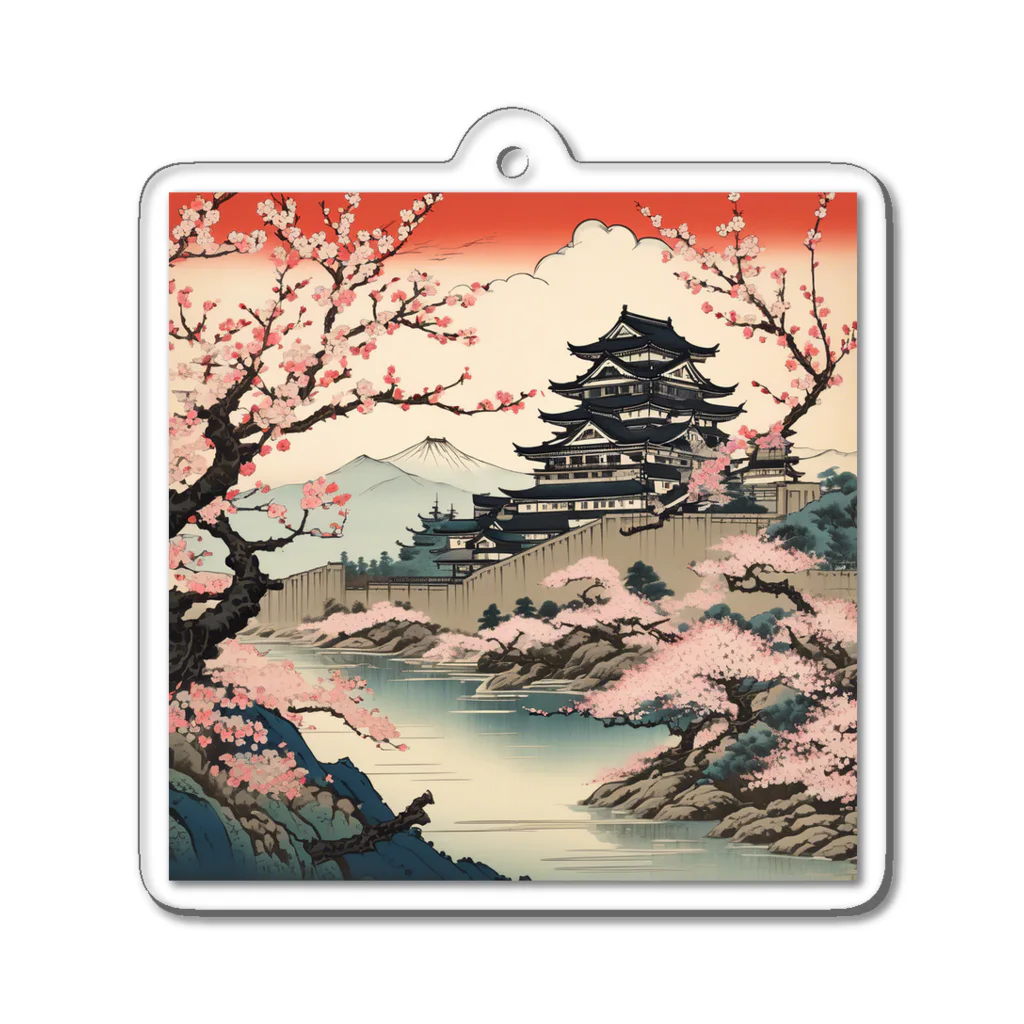 日本の風景 COOL JAPANの日本の風景、桜咲くお城　 Acrylic Key Chain