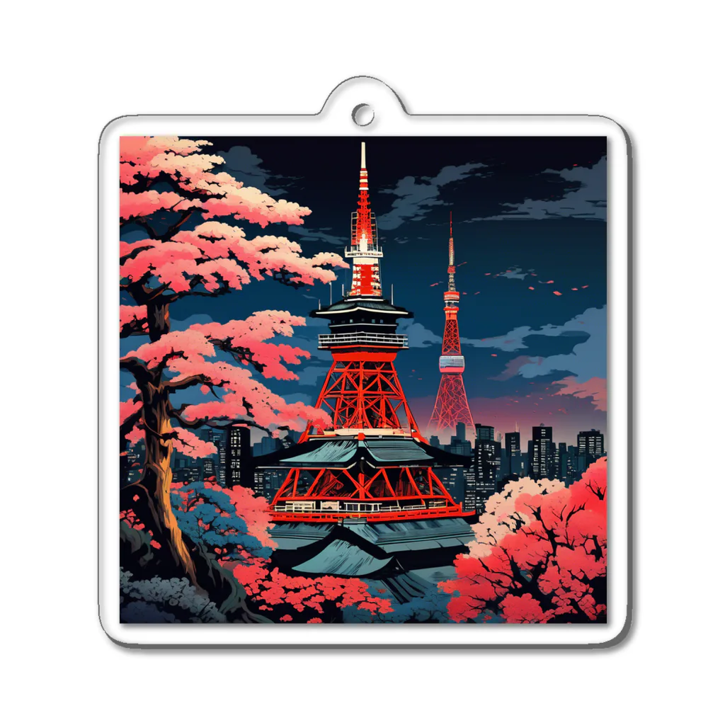 日本の風景 COOL JAPANの日本の風景　東京タワー、Jpanese scenery Tokyo Tower Acrylic Key Chain