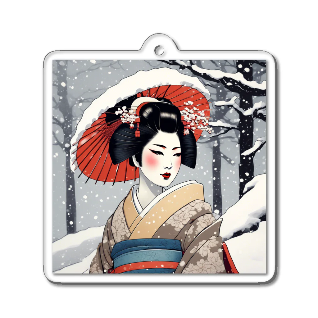 日本の風景 COOL JAPANの日本の風景:雪の降る中の舞妓さん、Jpanese senery:MAIKO in snow アクリルキーホルダー