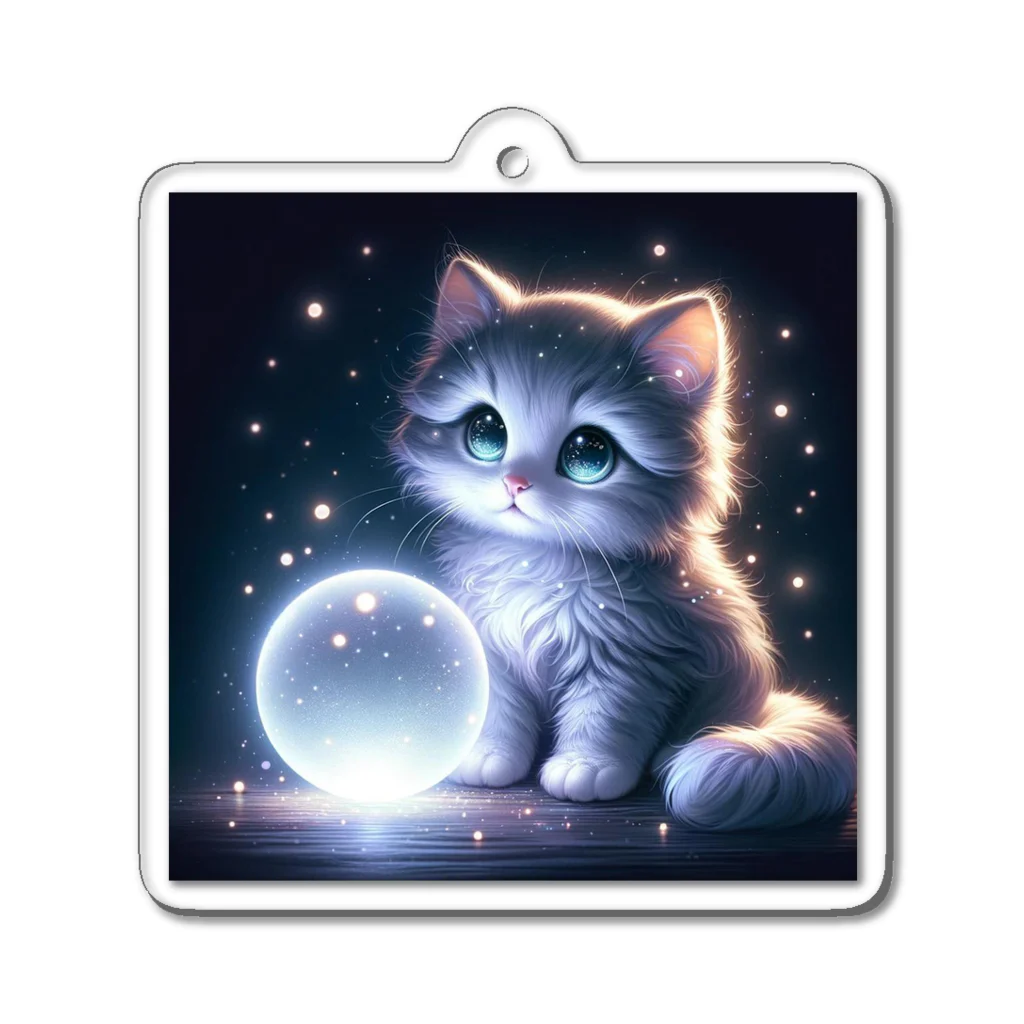 katohkouchiの夜の探検家、光と遊ぶ猫 Acrylic Key Chain