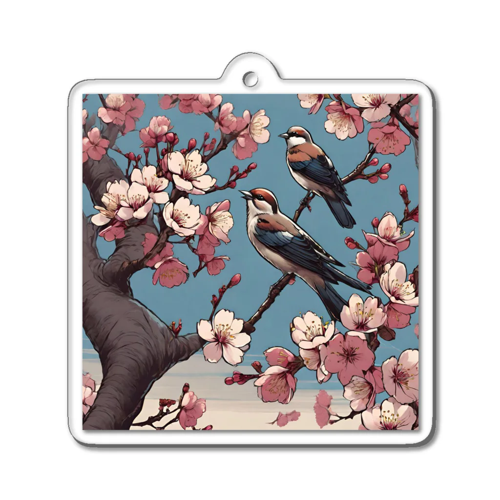 ウェブエンパイアの桜と雀（Cherry blossom & sparrow)  01 Acrylic Key Chain