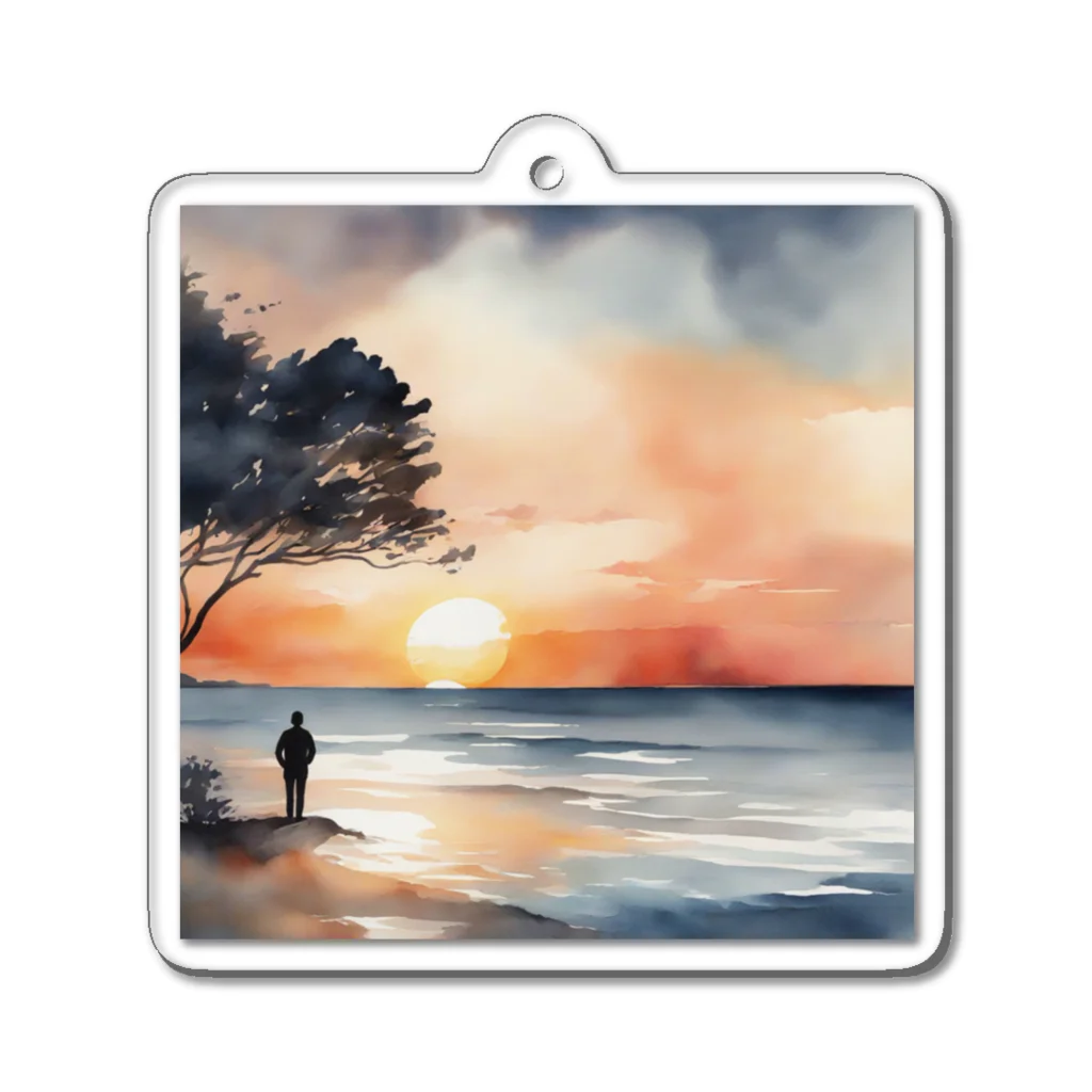 古賀新太郎の夕日に染まる海を背 Acrylic Key Chain