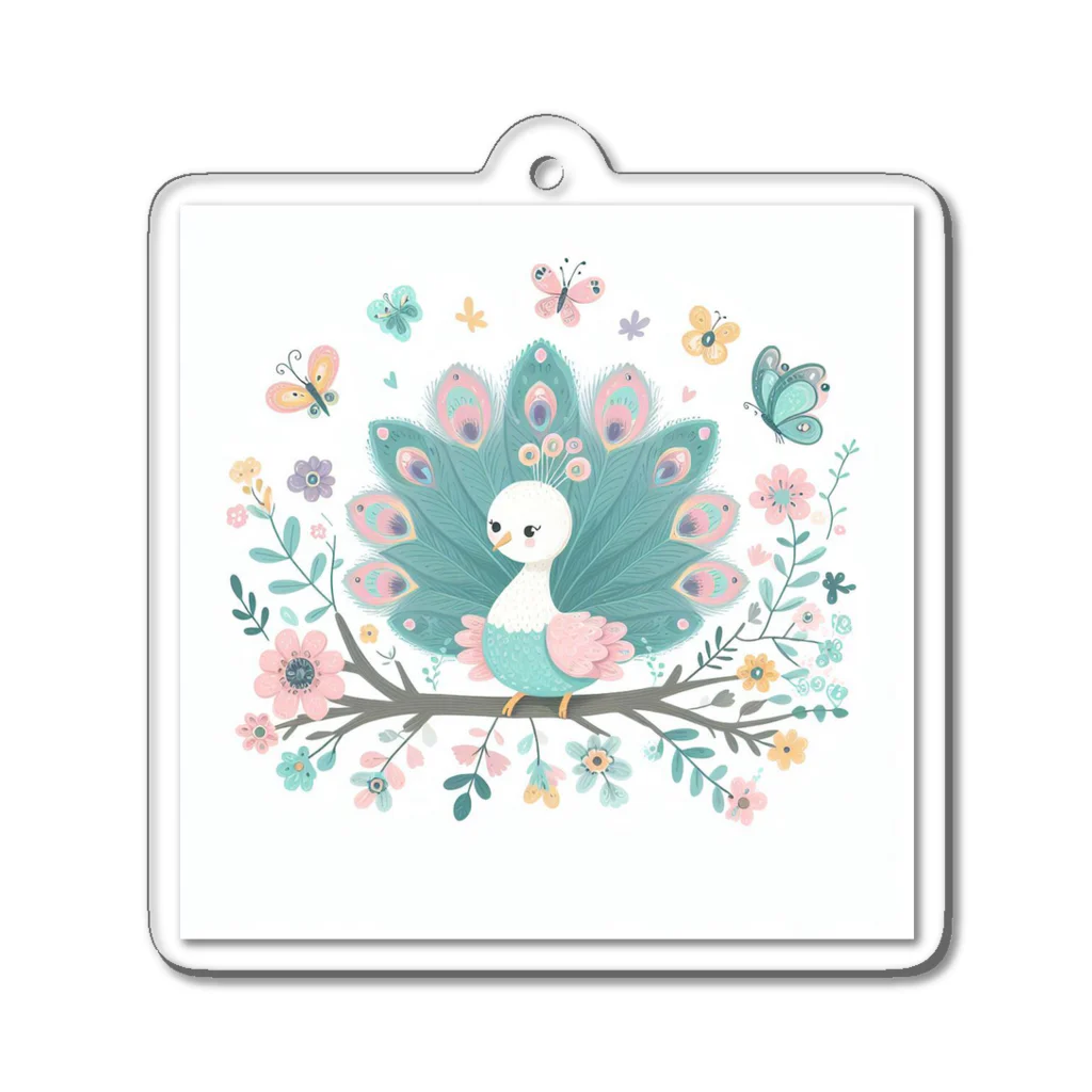 J-Peacockのカラフルな孔雀の幼鳥 Acrylic Key Chain