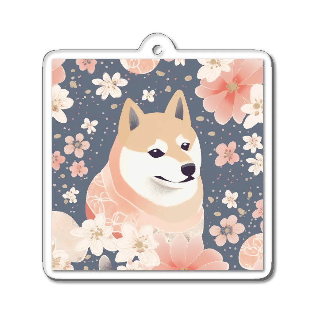 Grazing Wombatの日本画風、柴犬と桜２-Japanese-style painting of a Shiba Inu with cherry blossoms 2 Acrylic Key Chain