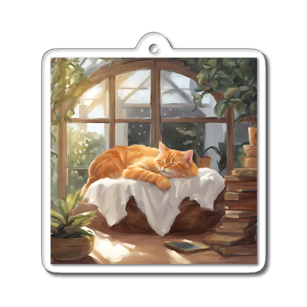 animal magicの窓辺で寝てる猫 Acrylic Key Chain