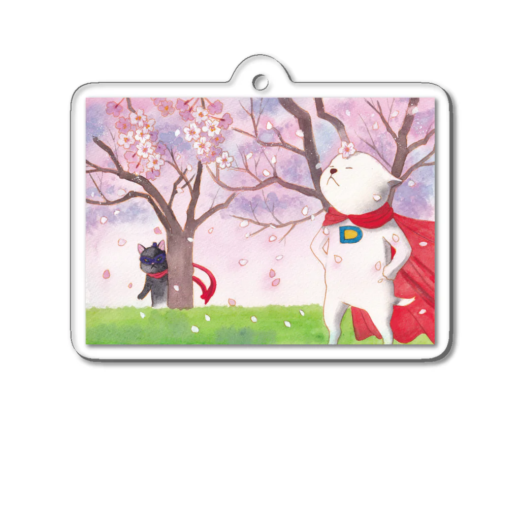 chirosukemaronの花見を楽しむ子犬マン（…と怪盗黒猫） Acrylic Key Chain