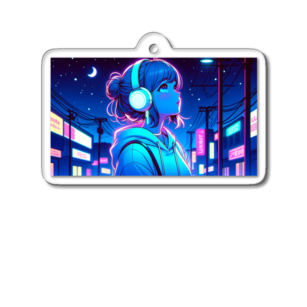 DesignColorsのネオンカラーな夜の少女 Acrylic Key Chain