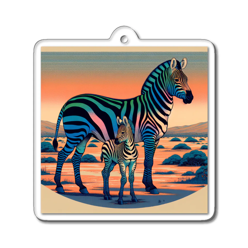 chaochao0701の浮世絵風　シマウマ（偉大な野生動物）"Ukiyo-e Style Zebra (Majestic Wild Animal)" "浮世绘风格的斑马（伟大的野生动物）" アクリルキーホルダー