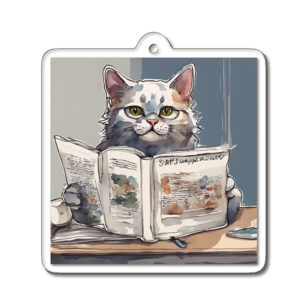 ローズの雑誌を読む猫 Acrylic Key Chain