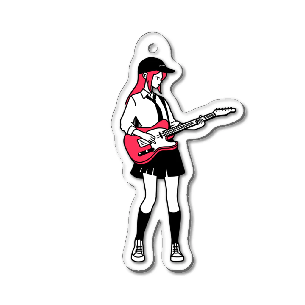 QROOVYのギター女子　ピンク アクリルキーホルダー