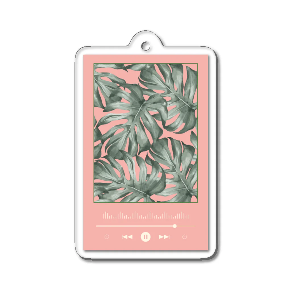 Lutrinaeのモンステラ / Monstera × Music Player Pink【縦長】 Acrylic Key Chain