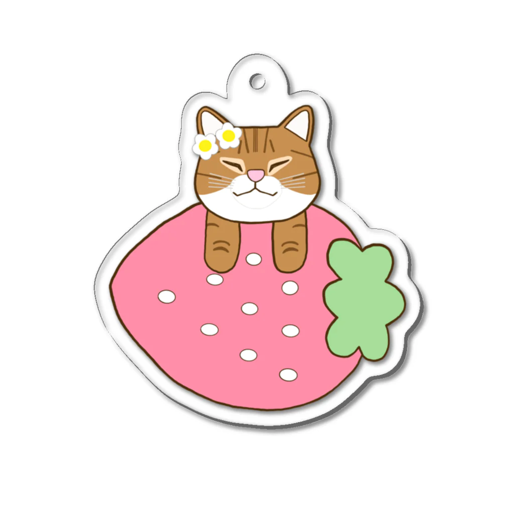 🐈AnimalsCanSpeak🐶の【おねむねこ】いちご乗り猫ちゃん（茶トラ白） Acrylic Key Chain