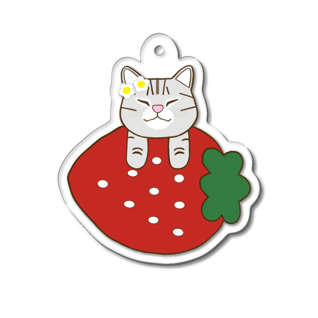 🐈AnimalsCanSpeak🐶の【おねむねこ】いちご乗り猫ちゃん（アメショー） Acrylic Key Chain