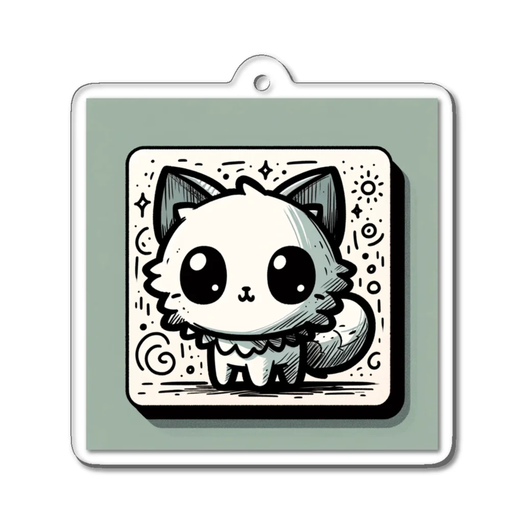 にゃんラボの落書きにゃんこシリーズ　コースターっぽい猫 Acrylic Key Chain