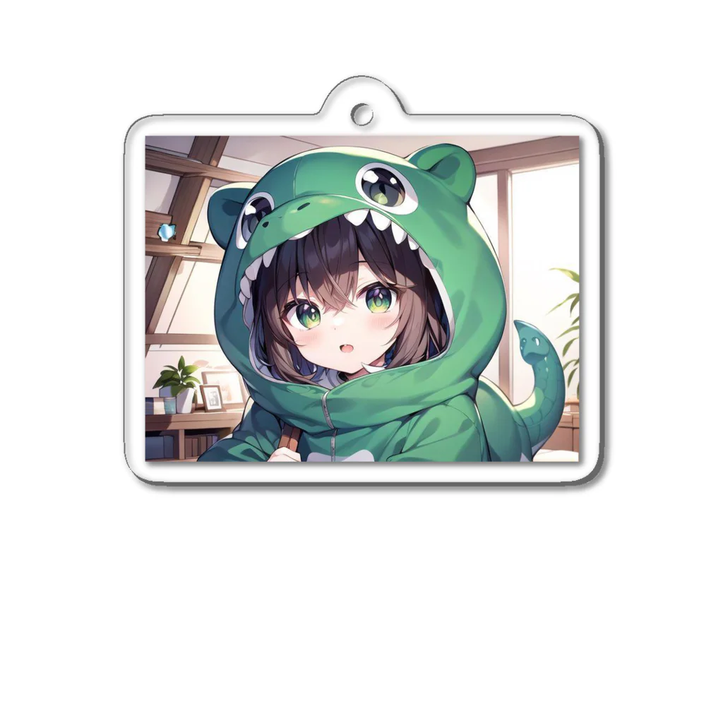 neko_28の恐竜の着ぐるみを着た女の子 Acrylic Key Chain