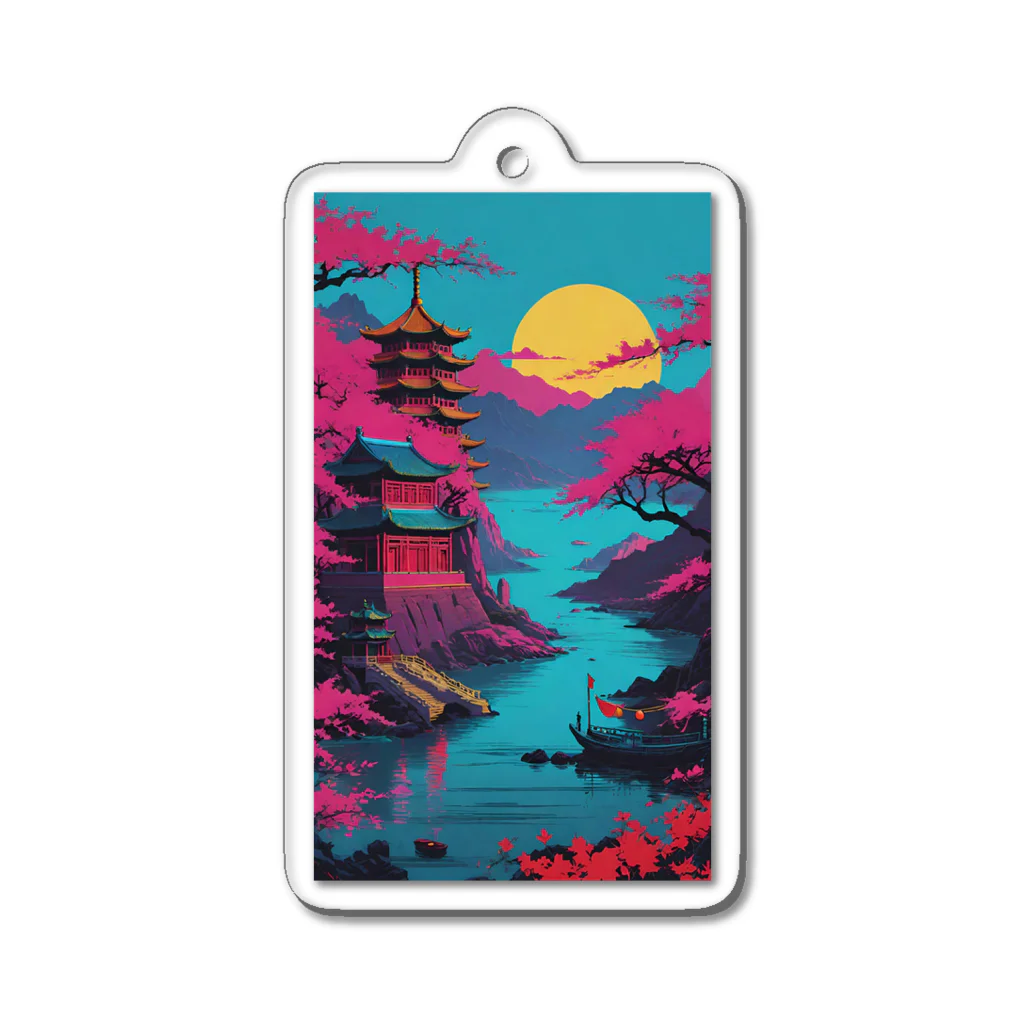 thedarkesthourのアジア　中国　日本　寺院　月夜　プレゼント Acrylic Key Chain