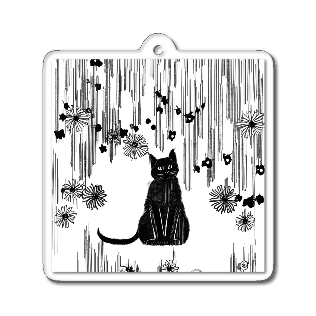 ヲシラリカの黒猫　大正ロマン　モノクロ　絵画 Acrylic Key Chain