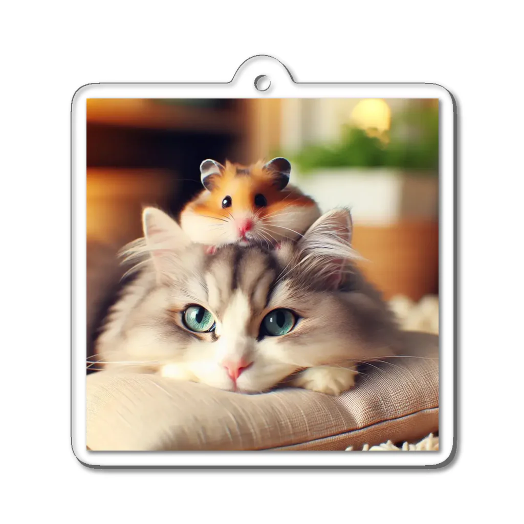 Cartoonの猫とハムスター仲良し Acrylic Key Chain