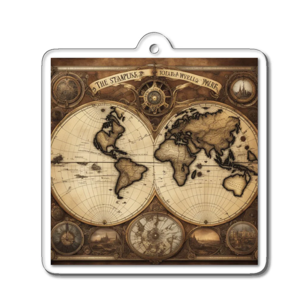 Steampunk Creations屋のスチームパンク世界地図 Acrylic Key Chain