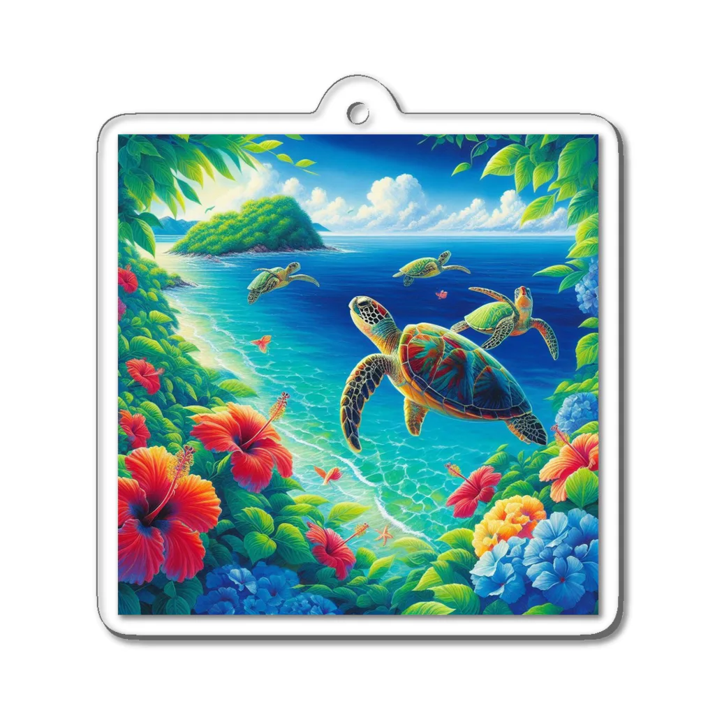 日本の風景 COOL JAPANの日本の風景:沖縄渡嘉志久ビーチの泳ぐ海がめ、Japanese scenery: Sea turtles swimming at Tokashiki Beach,Okinawa Acrylic Key Chain