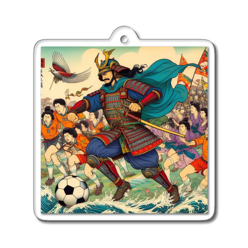 日本の風景 COOL JAPANの日本の昔と今が混在した光景:サッカーに興じる戦国武将、Japanesescenery:Sengoku warlords enjoying soccer Acrylic Key Chain