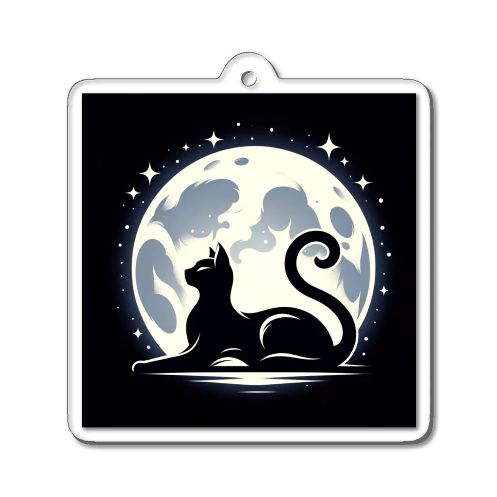 CatCraftsの【Cat's Moonlight Stretch】- 月夜の猫シルエット アクリルキーホルダー