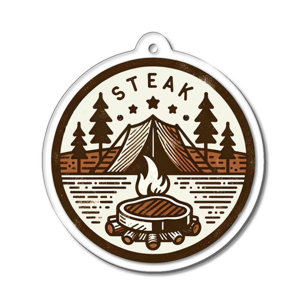 Camping Steak（キャンピング・ステーキ）のCamping Steak（キャンピング・ステーキ）04テントとステーキ アクリルキーホルダー