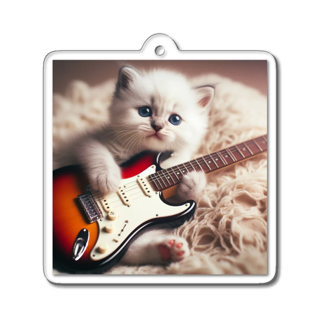 Yuji_Koroのストラトと白い子猫 Acrylic Key Chain