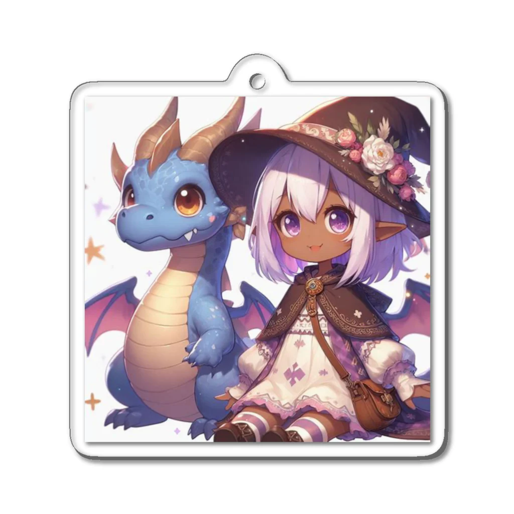 ピクセルパレットのドラゴンと可愛い女の子3 Acrylic Key Chain