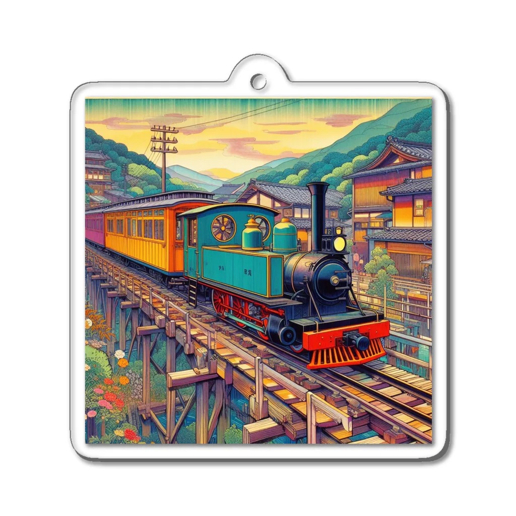 日本の風景 COOL JAPANの日本の風景:千葉の奥房総を走る小湊鐵道のトロッコ列車、Japanese scenery: Kominato Railway trolley train running in Okuboso, Chiba Acrylic Key Chain