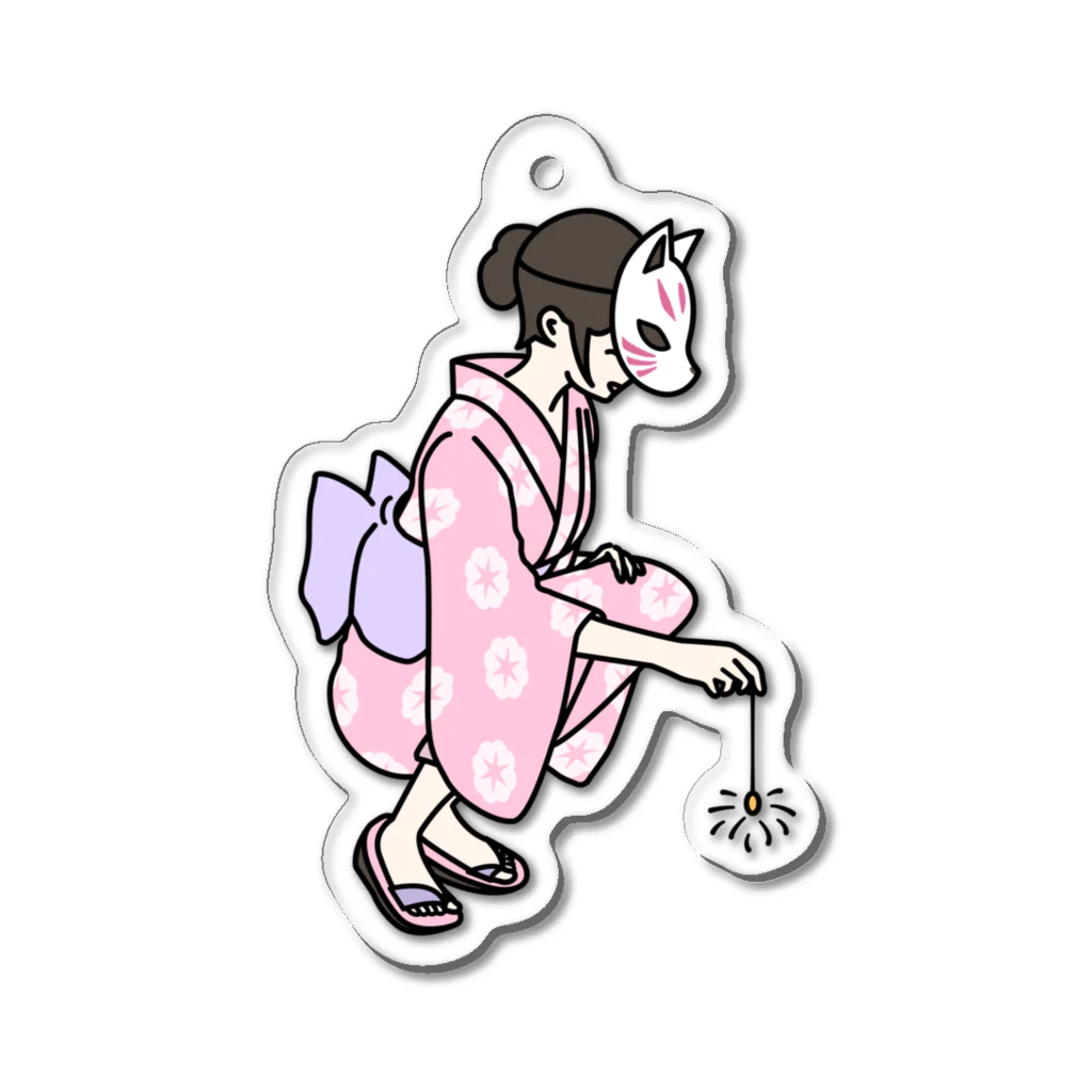 QROOVYの線香花火　浴衣女子 Acrylic Key Chain