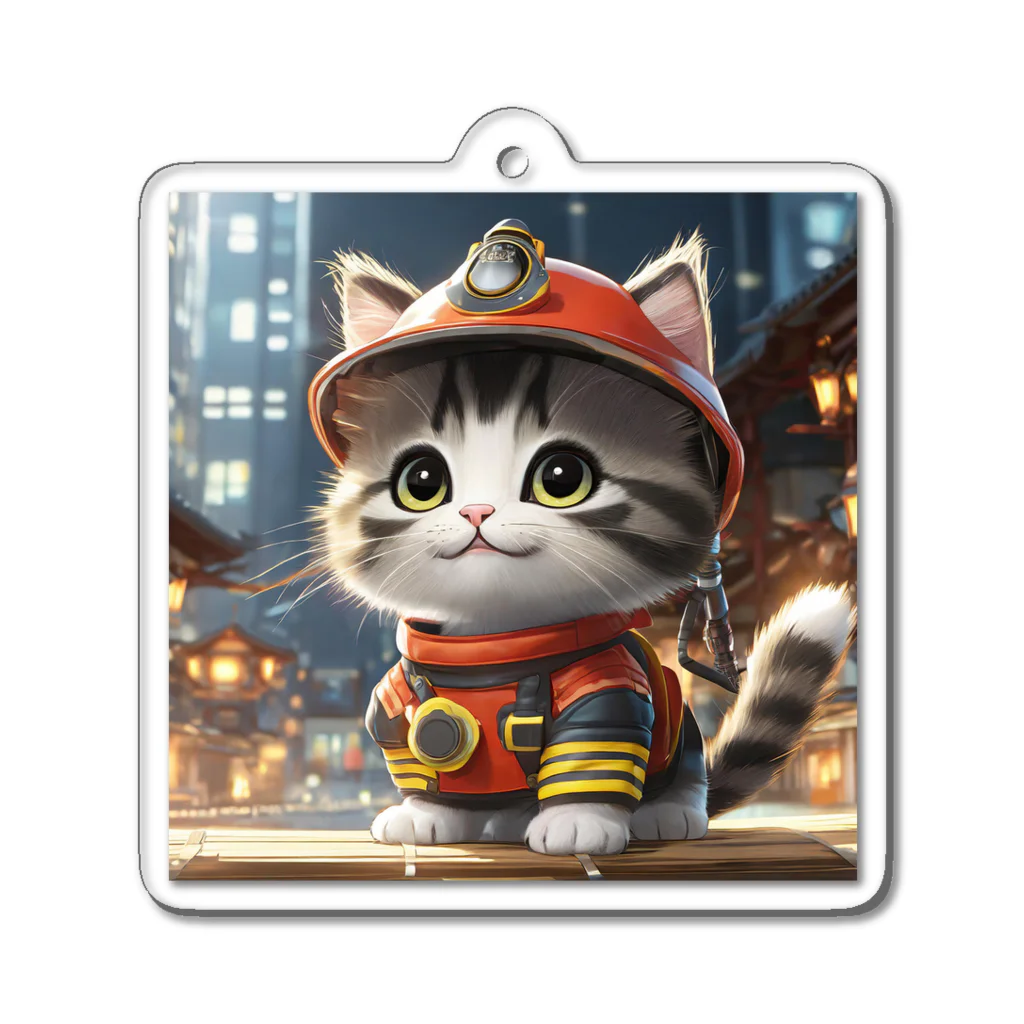 ねこねこねこんの猫が消防士 Acrylic Key Chain