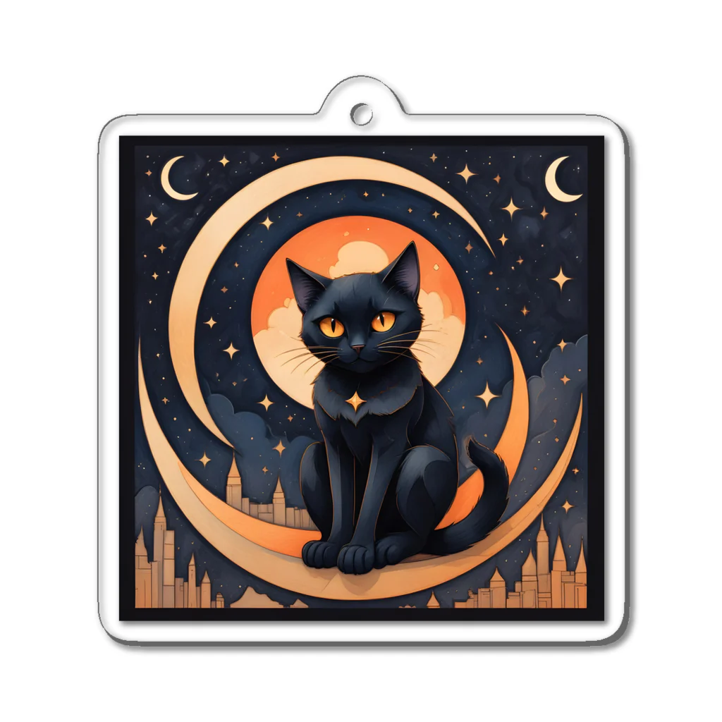 AI Fantasy Art Shopのblack cat in the moonlight⑤ Acrylic Key Chain