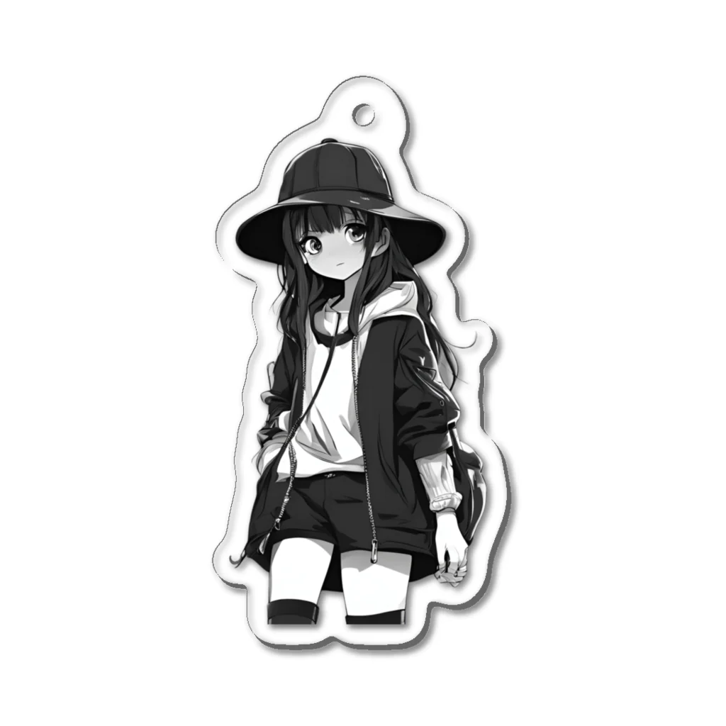 モノクロ美少女の悲しみ美少女モノクロ Acrylic Key Chain