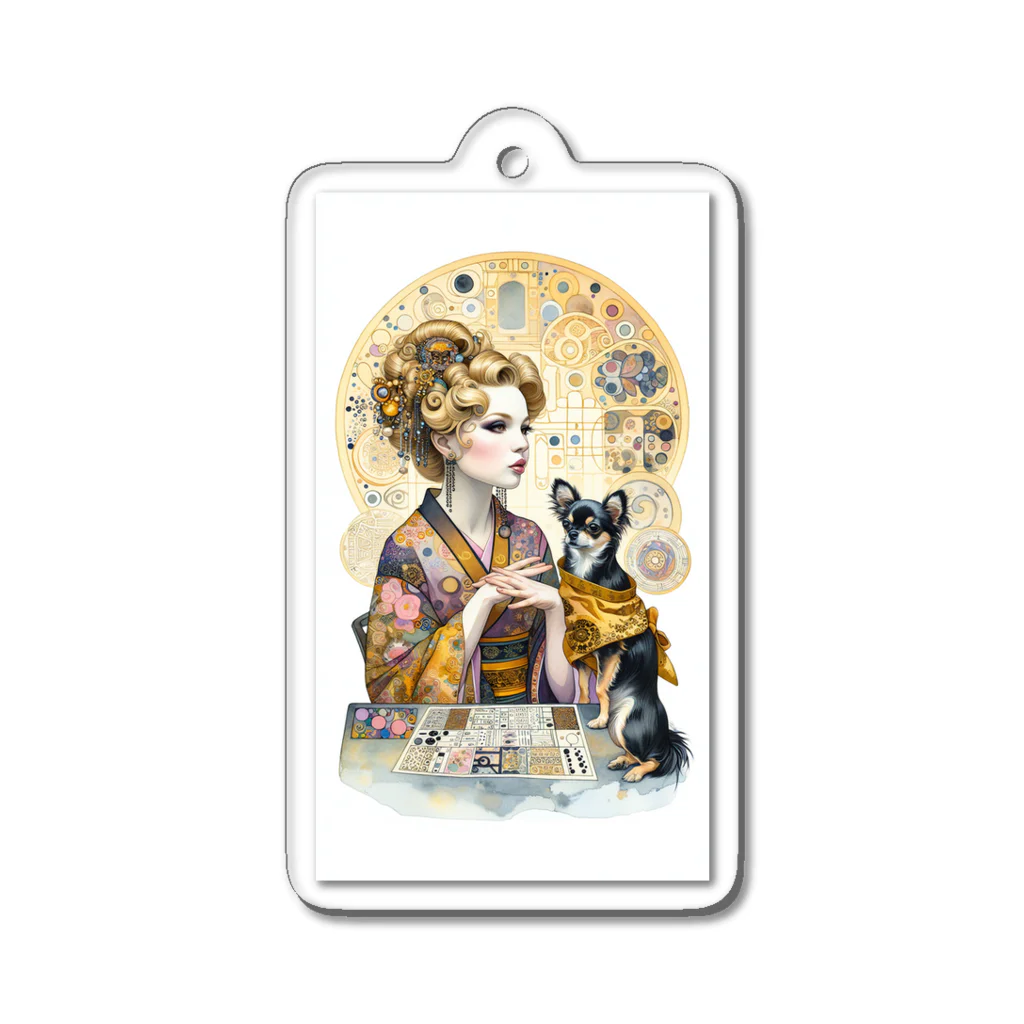 RoseTarot888Shopの着物女性とチワワ Acrylic Key Chain