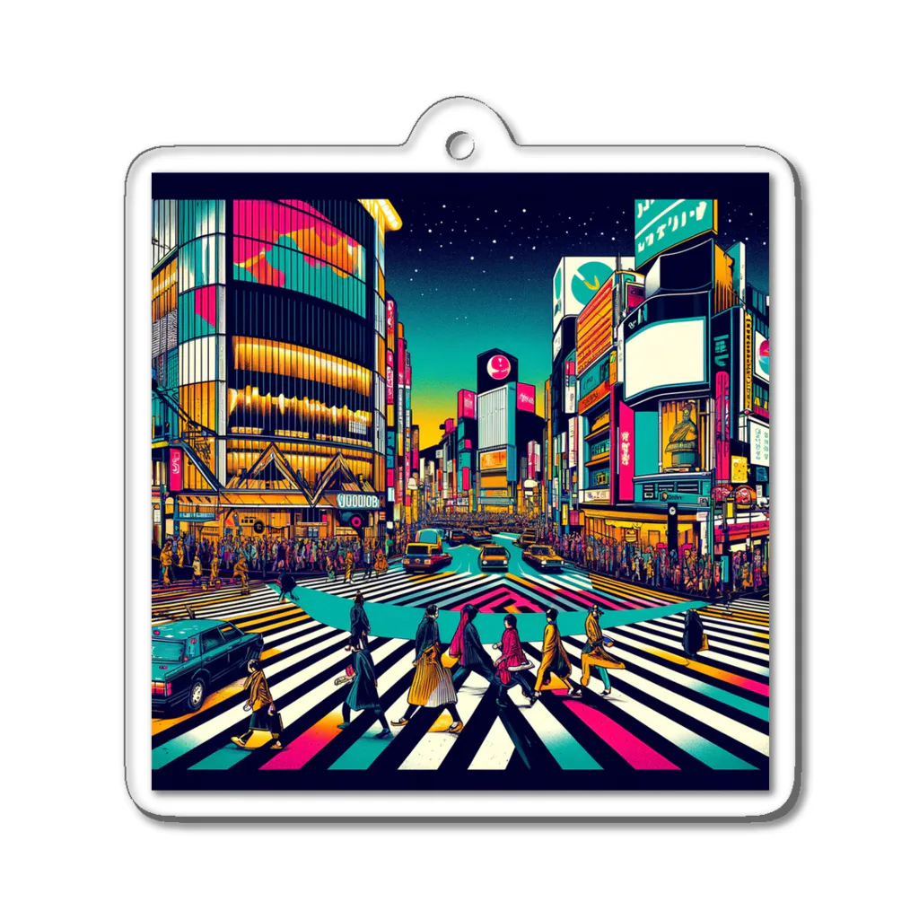 テクノ浮世絵の新旧交差点 - 渋谷スクランブル Acrylic Key Chain