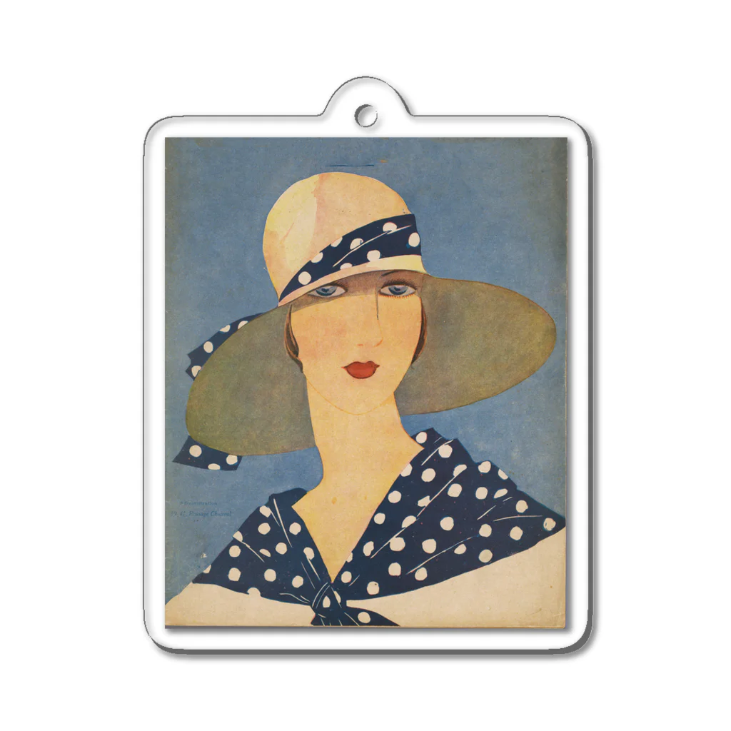 PALA's SHOP　cool、シュール、古風、和風、のlady wearing a sun hat Acrylic Key Chain