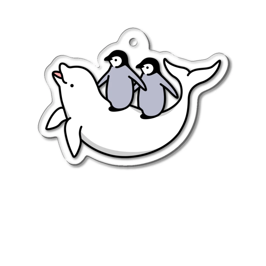 QROOVYのペンギンのヒナと遊ぶシロイルカさん Acrylic Key Chain