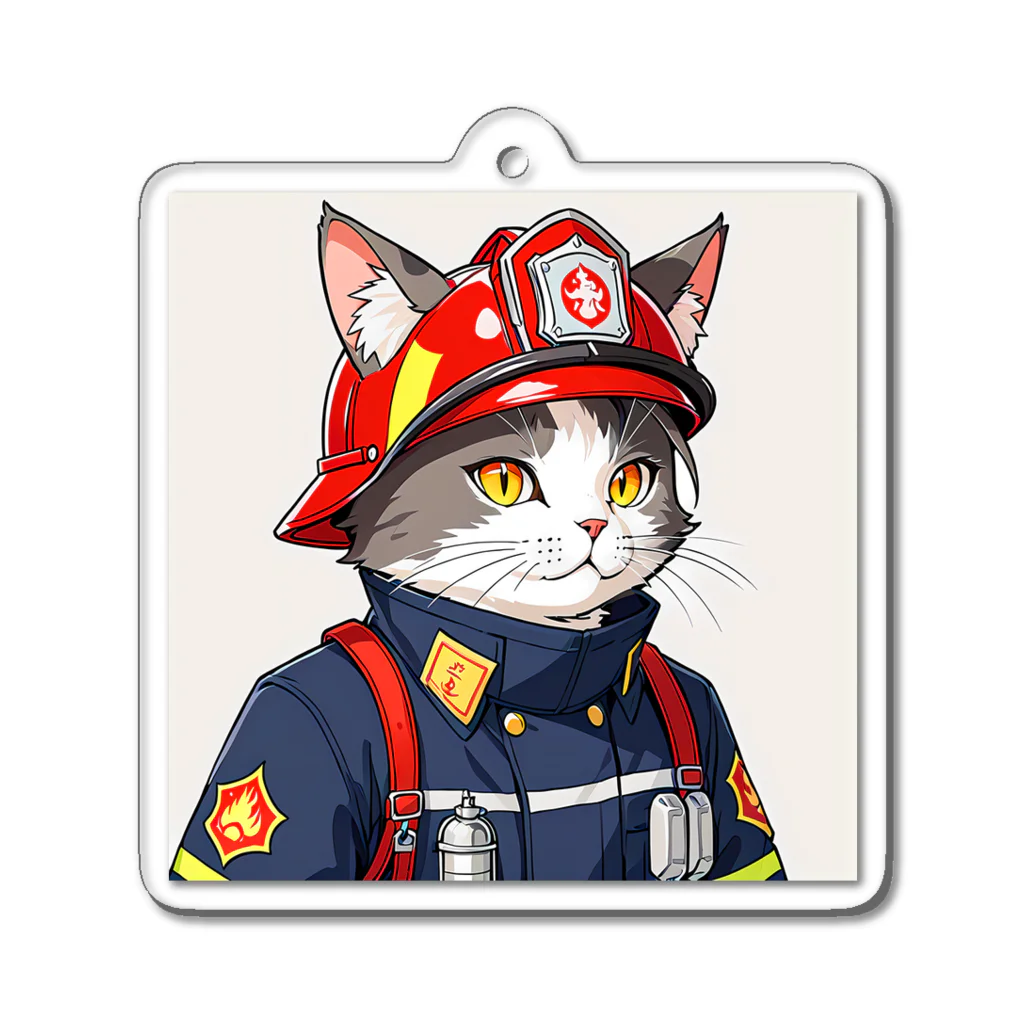 Shellの働く猫：消防士 Acrylic Key Chain